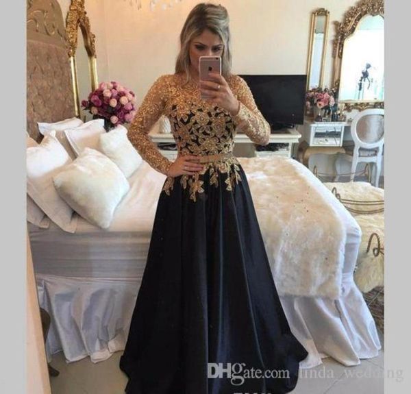 2019 Robes De Mère De Mariée Noir Or Dentelle Manches Longues Formelle Marraine Soirée De Mariage Invités Robe Plus La Taille Personnalisée 5720698