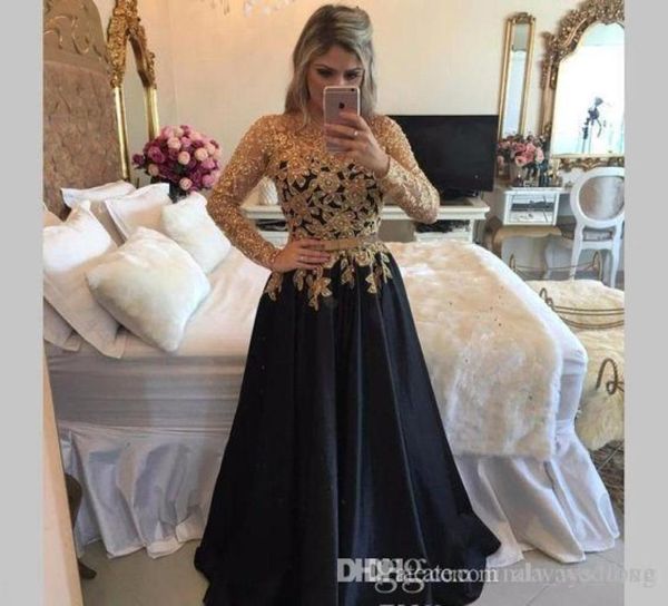 2019 Robes De Mère De Mariée Noir Or Dentelle Manches Longues Formelle Marraine Soirée De Mariage Invités Robe Plus La Taille Personnalisée 8583667