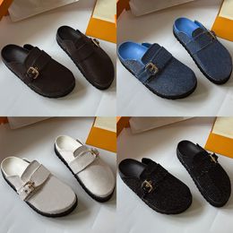 Cosy Flat Comfort Clog Mule Sandals Bruin wit leer blauw zwart grijs denim designer damesslipper fashion slides zomer strand slide slippers luxe platte sandaal