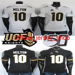 2019 NCAA UCF Knights Jerseys 10 McKenzie Milton Jersey Jersey de fútbol universitario blanco y negro cosido 150TH Fiesta Bowl Patch