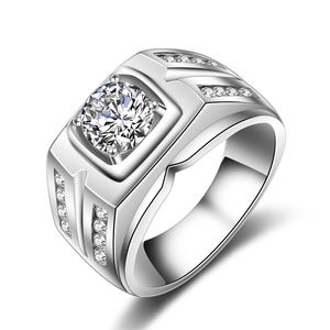 2019 Nieuwe 1 25CT Wit Vergulde Grote Witte Steen Ringen voor Mannen CZ Diamanten Sieraden Engagement Wedding Mannen Rings2648