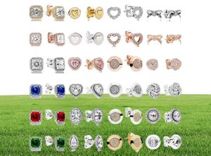 2019 NOUVEAU 100% 925 Boucles d'oreilles en argent sterling Signature Bow Square Drill Love Heart Strads Perles de charme Fit Original Dangler Dangler Gift Valentine5924881