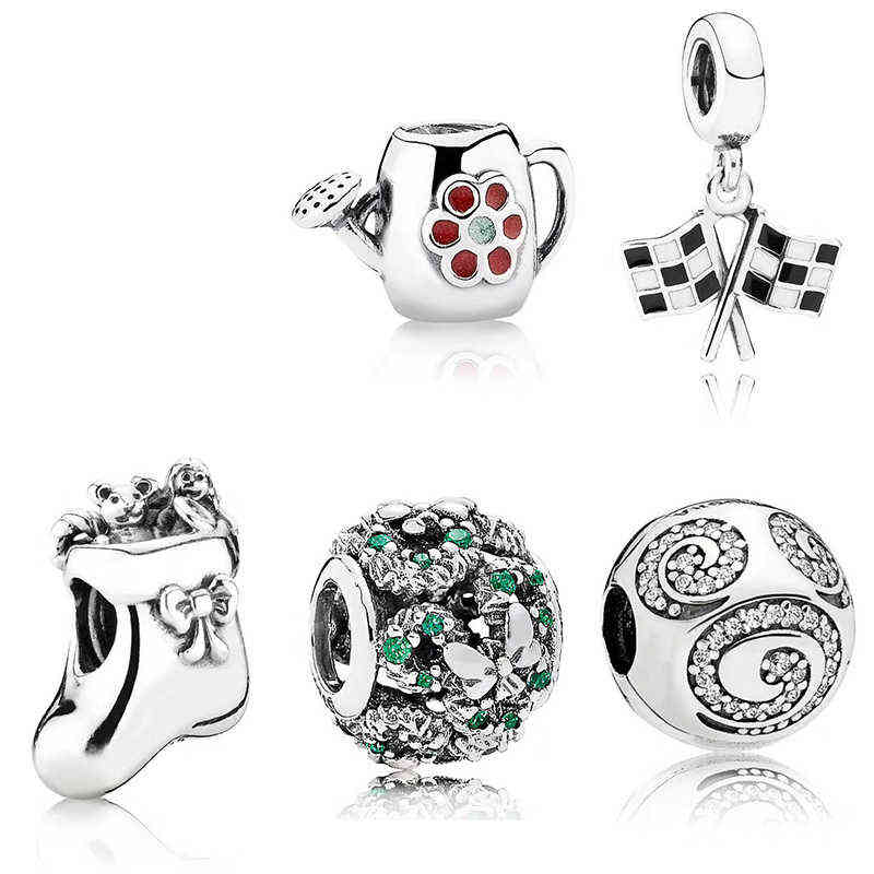 2019 New 100％925 Sterling Silver Flower Beads Clear CZ Lovely Charm Fit Women Bracelet DIY Factory Wholesale Jewelry Gift AA220315