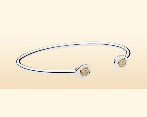 NOUVEAU 2019 100% 925 SERRING SIGHT TWO TONE Signature Open Bangle 596274CZ Charme Bijoux Original Set Gift2465864