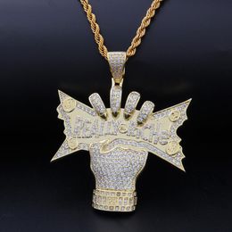 2019 Nouveau 14K Or CZ Zircone Cubique Dollar US Argent En Main Collier Pour Hommes Vraiment Riche Designer De Luxe Hiphop Bijoux Cadeaux pour Guy219u