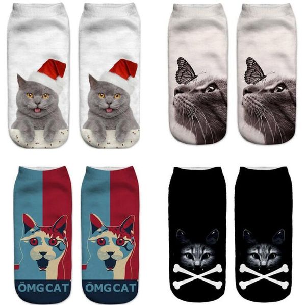 Chaussettes courtes imprimées en 3D pour femmes, marque de qualité, à la mode, Design créatif, chat de dessin animé, chaussettes artistiques amusantes, tendance, nouvelle collection