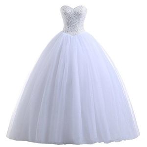 2020 Nieuwe Kralen Sweetheart Tule Baljurk Trouwjurk Wit Ivory Floor Lengte Bruidsjurken Nieuwe Trouwjurken Vestidos de Novia