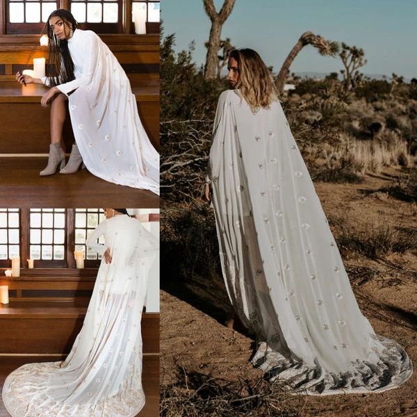 2019 Recién llegado Capas de boda nupcial Bolero Chaqueta Cabo Apliques de encaje Envolturas Por encargo Encogimiento de hombros Catedral Tren Velo largo