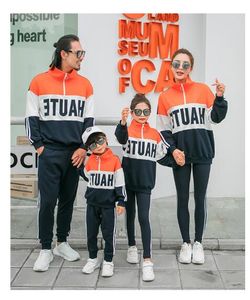 2019 nieuwe collectie familie matching outfits kleurrijke herfst casual kleding oranje zwart comfortabel