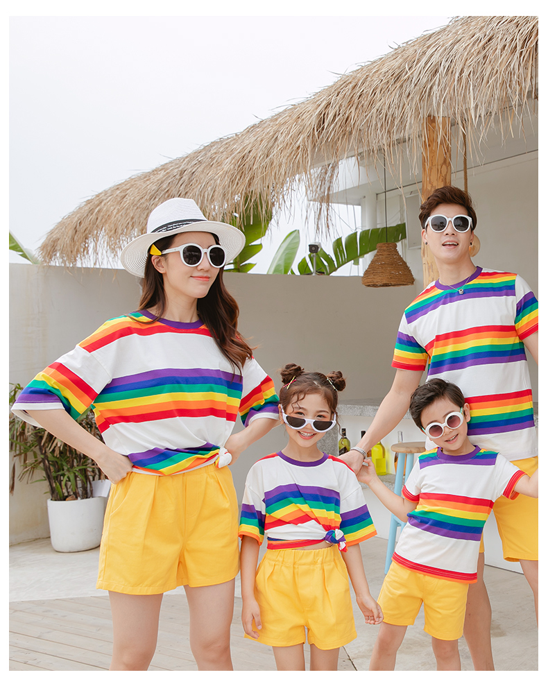 2019 새로운 도착 가족 일치하는 의상 여름 t 셔츠 편안한 다채로운 노란색