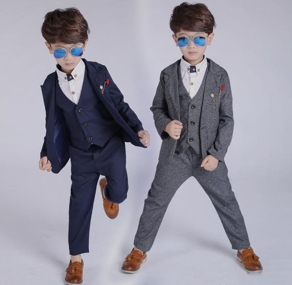 Nouveauté mode garçons enfants 3 pièces Blazers garçon costume pour les mariages bal formel printemps automne gris/bleu 3 pièces robe de mariage garçon costumes