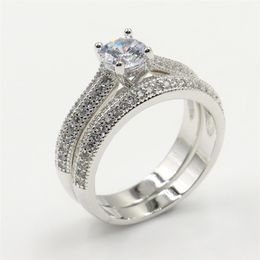 2019 Nieuwe Collectie Mode-sieraden Echt 925 Sterling Zilver Ronde Vorm Witte Topaas CZ Diamant Vrouwen Bruiloft Bruids Ring Set voor Lov299k