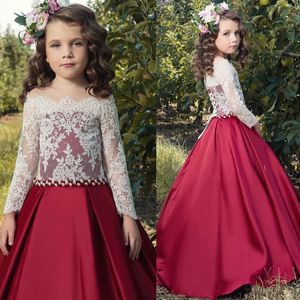 2019 nieuwe aankomst bloem meisjes jurken voor bruiloften kant bovenkant van de schouder lange mouwen kinderen formele slijtage baljurk communie jurk