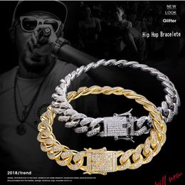 2019 nouveauté Hip Hop Vintage bijoux réel 18K or blanc remplir Bracelet cubain pavé 5A zircon cubique superbes hommes Wome193O