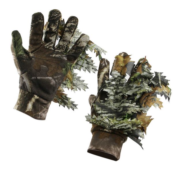 2019 nouveauté chasse tactique gants 3D feuille Camouflage extérieur plein doigt anti-dérapant-taille libre Q0114