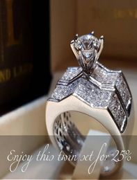 2019 Nieuwe Collectie Luxe Sieraden 925 Sterling Zilveren Paar Ringen Pave Witte Saffier CZ Diamant Vrouwen Bruiloft Bruids Ring set Voor L1661132
