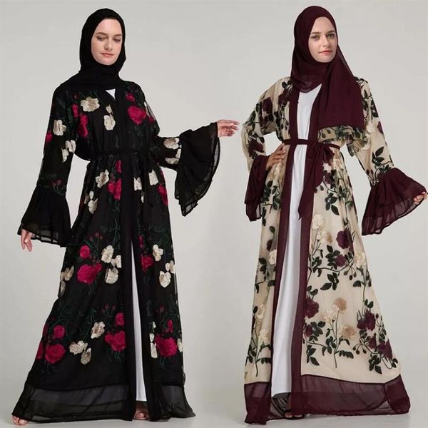 2019 nouveauté femmes musulmanes Floral Abaya robe usine femmes islamiques broderie dubaï Abaya S-2XL grande taille Dress3381