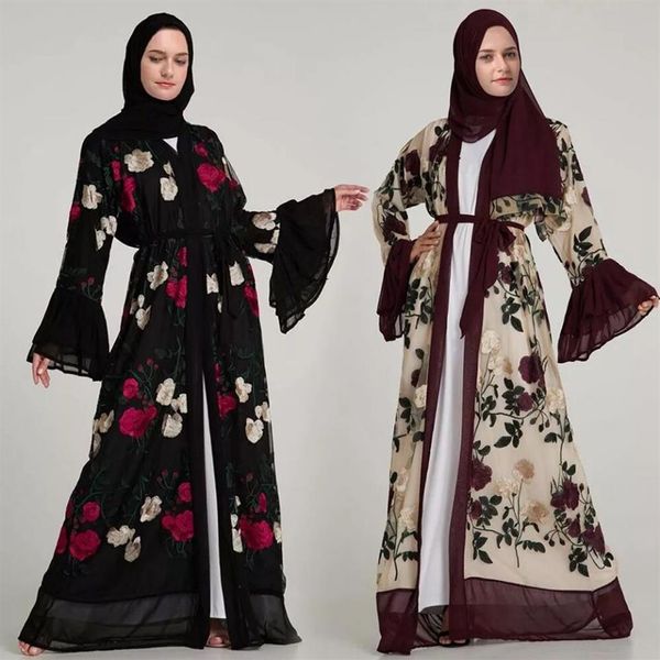 2019 nouveauté femmes musulmanes Floral Abaya robe usine femmes islamiques broderie dubaï Abaya S-2XL grande taille Dress217s