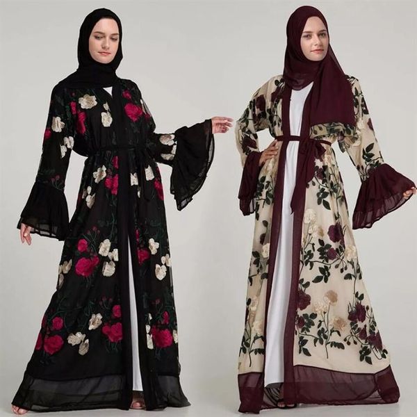 2019 nouveauté femmes musulmanes Floral Abaya robe usine femmes islamiques broderie dubaï Abaya S-2XL grande taille Dress2604