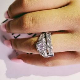 2019 Nieuwe Collectie Top Selling Vintage Mode-sieraden 925 Sterling Zilveren Paar Ringen Princess Cut White Topaz CZ Diamond Party Bridal Ring