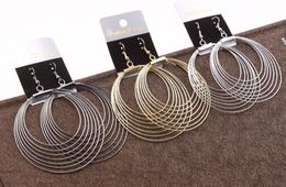 2019 Nieuwe aankomsten Alloy 7 Cirkel Dangle Kroonluchter Oorbellen Zwart Goud Zilver Overdreven Hanger Oorbellen Vrouw Mode-sieraden