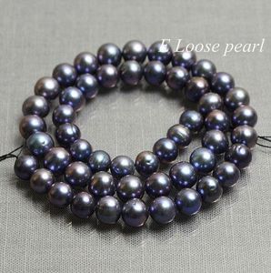 2019 nouvel arrivage de bijoux en perles en vrac, pommes de terre rondes, vraies perles d'eau douce, perles en vrac violet paon 7-8mm, un brin complet 14 pouces