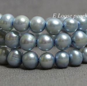 2019 New Arriver Loose Pearl Jewelley, pommes de terre rondes véritables perles d'eau douce bleu clair perles en vrac 7-8mm un brin complet 14 pouces