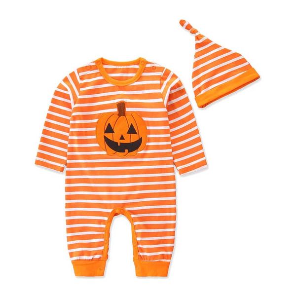 2019 Nouveau Automne Bébé Halloween Barboteuse Enfants Citrouille Imprimé À Manches Longues Rayé Combinaison vêtements Enfants designer en gros Halloween Coût