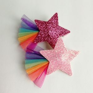 Nouveau bébé cheveux accessoires mignon enfants épingles à cheveux 20 PCS/lot bébé filles Barrettes arc-en-ciel gaze enfant Clips grande taille paillettes étoiles