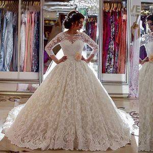 2019 nieuwe baljurk moslim lange mouw kant trouwjurken prinses bruidsjurken abiti da sposa hochzeitskleid trouwjurk Dubai Sale