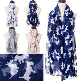 2019 nieuwe mooie schnauzer print sjaals sjaals mode vrouwen hond sjaal wraps foulard 5 kleur groothandel 10 stks / partij gratis verzending