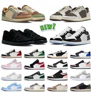 Mocha 1 Low Athletic Basketball shoes mens womens 1s Black Phantom Voodoo Concord Bleached Coral Wolf Grey Bred Toe Unc Mens Trainers Sports Sneakers