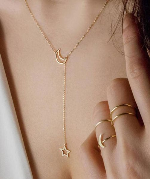 2019 New Boho Style Moon Star Pendant Choker Colliers Gold Silver Long Chain Link Bijoux Gift For Women Girls Bijoux Femme4924373