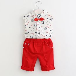 2019 nouveaux garçons Ensembles de vêtements pour enfants Ensembles de vêtements pour bébés Lettre Motif Vêtements + Stripe Blue Pants 2Pc Vêtements pour enfants