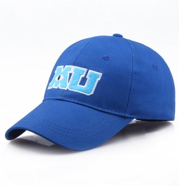 2019 Nueva marca Película de Pixar Monster University Sulley Mike MU Letras Béisbol Sombrero azul Gorras de béisbol Vestidos de una pieza 8153512