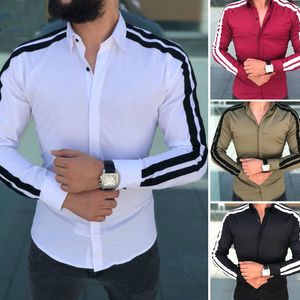 2019 nieuwe merk gestreepte katoenen lange mouw nieuwe mannen mode luxe casual stijlvolle slim fit lange mouwen shirts