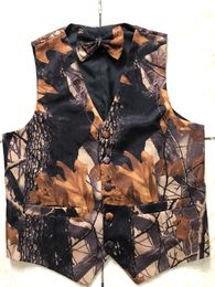 Camo bedrukte bruidegom vesten voor bruiloft groomsmen kleding camouflage slim fit heren vesten 2 stuk set (vest + stropdas) op maat gemaakte plus size