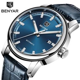 2019 nouvelles montres en cuir pour hommes de mode décontractée BENYAR Top marque d'affaires automatique mécanique hommes montre de sport Relogio Masculi268v
