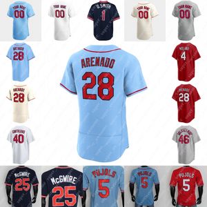 Ozzie Smith Jersey Stan Musial Bob Gibson Mark 25 McGwire Enos Slaughter 10 La Russa Whitey Herzog Lou Brock Ken Boyer Baseball Jersey Lichtblauw Wit gestikte