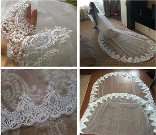 2019 nouveau pas cher longue chapelle Train dentelle voiles de mariée Applique bord chanteur couche avec peigne accessoires de mariage CPA0683661747