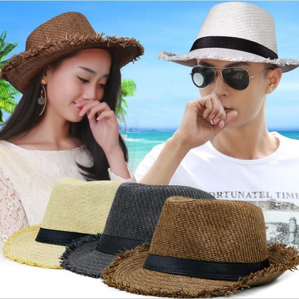 Hommes femmes paille Panama chapeau Fedora chapeau Trilby chapeau Jazz chapeau Protection UV été plage chapeau voyage paille soleil casquette