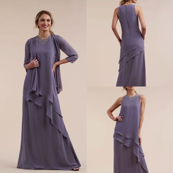 2019 Nouvelles robes de mère de mariée en mousseline de soie avec veste sur mesure Robes d'invité de mariage, plus la taille de la robe de la mère formelle de bal de soirée