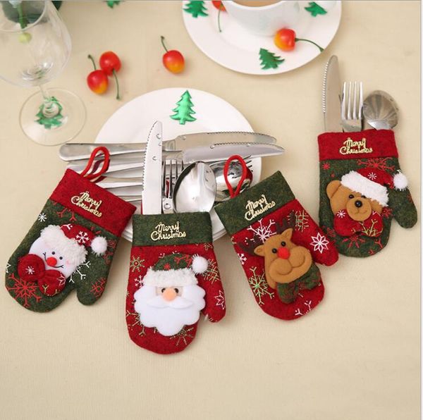 2019 Nueva Decoración de Navidad Restaurante Decoración de escritorio Juego de cubiertos Cuchillo y tenedor Bolsa de regalo Navidad Guantes de Papá Noel