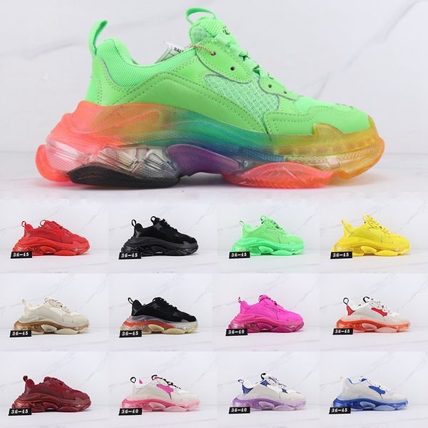 Rose multicolore néon jaune TRIPLE S Casual Chaussures Rainbow CLEAR SOLE Baskets TRIPLE-S Taille US4-11 Mens Womens Luxury Dad Platform Designer Shoe