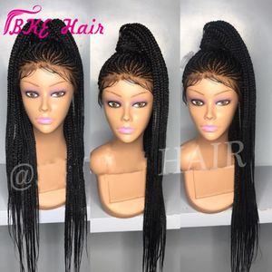 2019 NIEUWE CORNROW BRAID WIG Full Box Braids Haar Synthetische kant Voorpruiken Lang zwart/donkerbruin/Bourgondië/blonde Afro -Amerikaanse pruiken