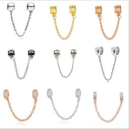 2019 neue Kristall-Sicherheitsketten-Charms-Perlen, passend für authentische Pandora-Armbänder aus 925er Sterlingsilber, Schmuck, DIY-Zubehör, 8 Stile für Damen