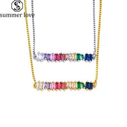 2019 Nouveau CZ Arc-En-ciel Pendentifs Collier Bracelet pour Femme Multicolore Zircon Longue Chaîne Collier De Bijoux De Cuivre Cadeau
