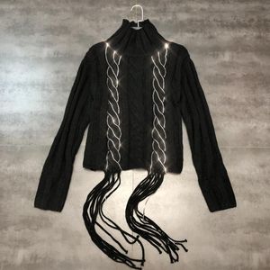 Nieuwe ontwerp mode vrouwen coltrui lange mouwen verdikking warme strass kettingen twist gebreide trui jumper pullover tops