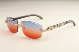 diamant luxe mode ultralichte zonnebril T3524015-4 natuurlijke zwarte patroon hoorns zonnebril gegraveerde lenzen gratis verzending