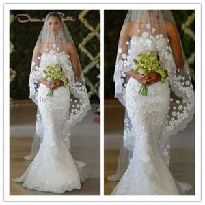 2019 Nieuwe elegante zeemeermin Oscar del la Renta Spring Bridal Strapless lace floor lengte Mermaid trouwjurken Custom Made Bridal G214S
